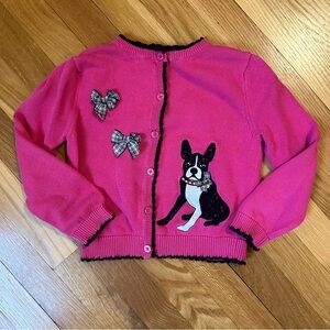 Hartstrings Doggy and Plaid Bow Girls Pink and Black size 5 Cardigan Cute Puppy